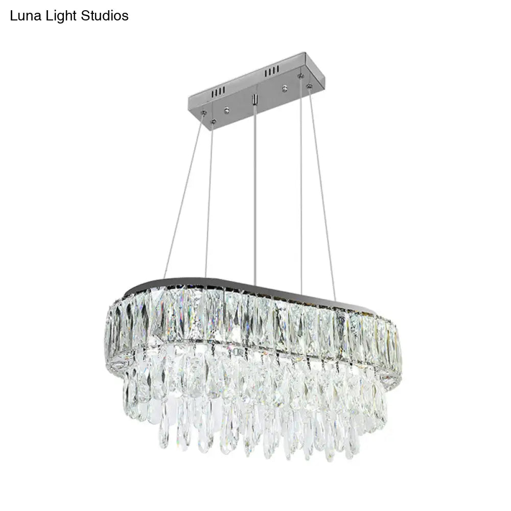 DecorBites™ Contemporary Silver Oval Crystal Drip Pendant Light - 11 Bulbs, Ideal for Guest Rooms and Islands