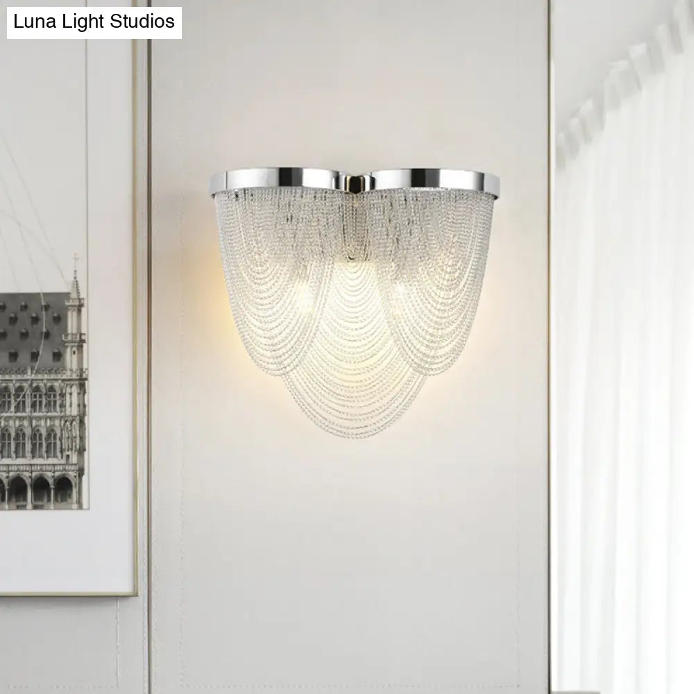 DecorBites™ Contemporary Silver Tassels Living Room Metal Sconce - 2-Light LED Wall Lamp Fixture