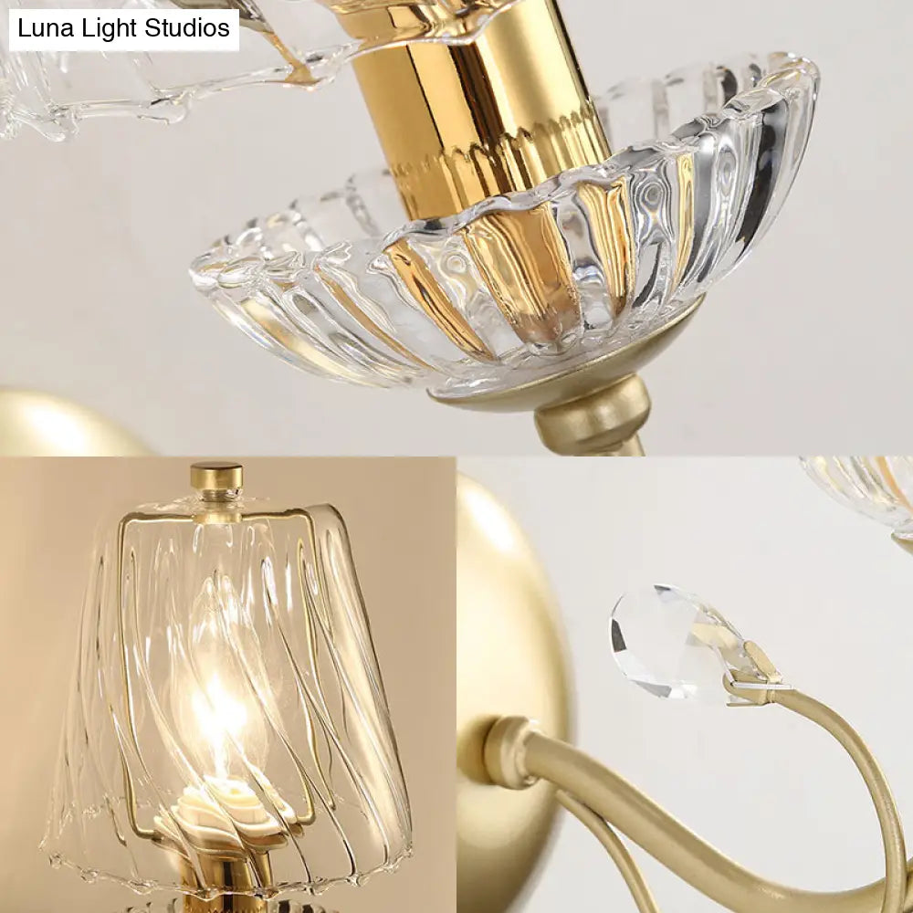 DecorBites™ Contemporary Swirl Glass Cone Wall Light with Crystal Deco - Gold