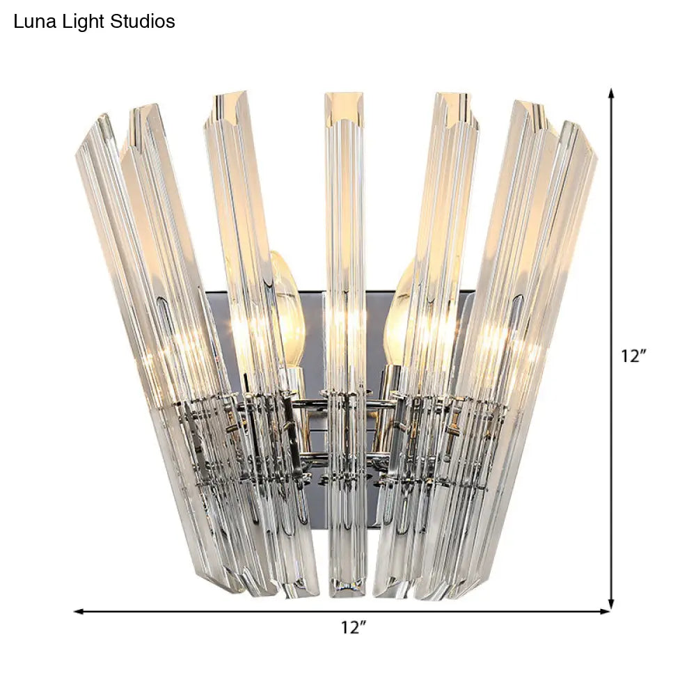 DecorBites™ Contemporary Tapered Wall Mount Light with Clear Crystal for Corridors - Chrome Finish - 2 Bulbs