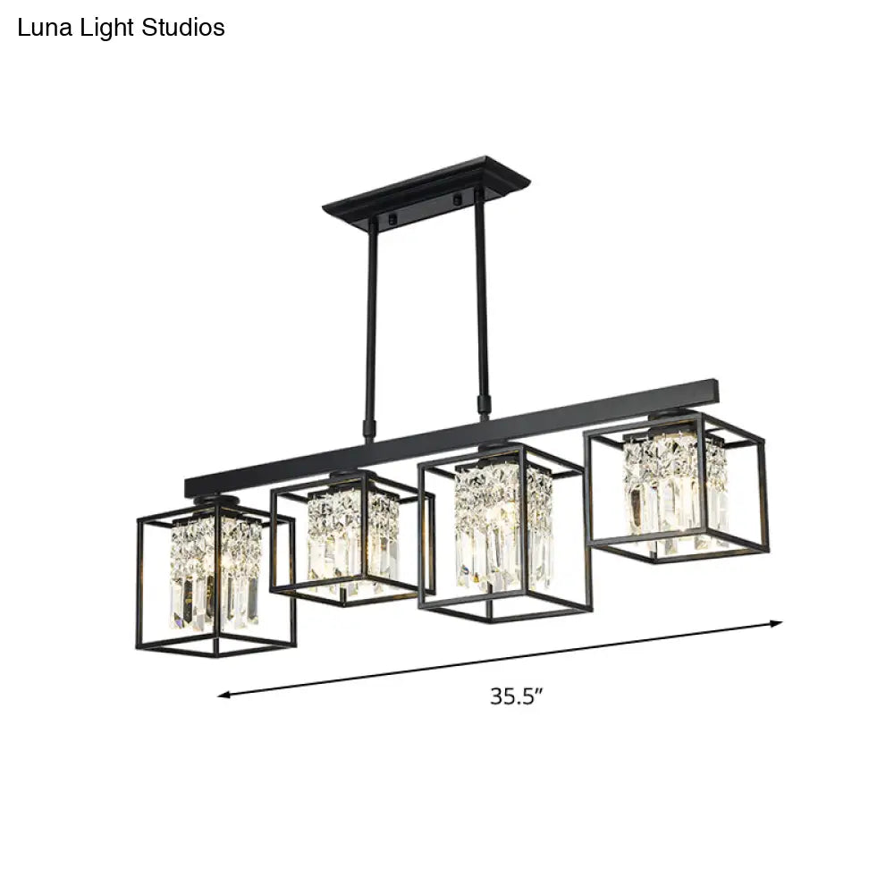 DecorBites™ Contemporary Tri-Sided Crystal Rod Black Hanging Ceiling Light - Square, 3/4 Heads - Island Lamp