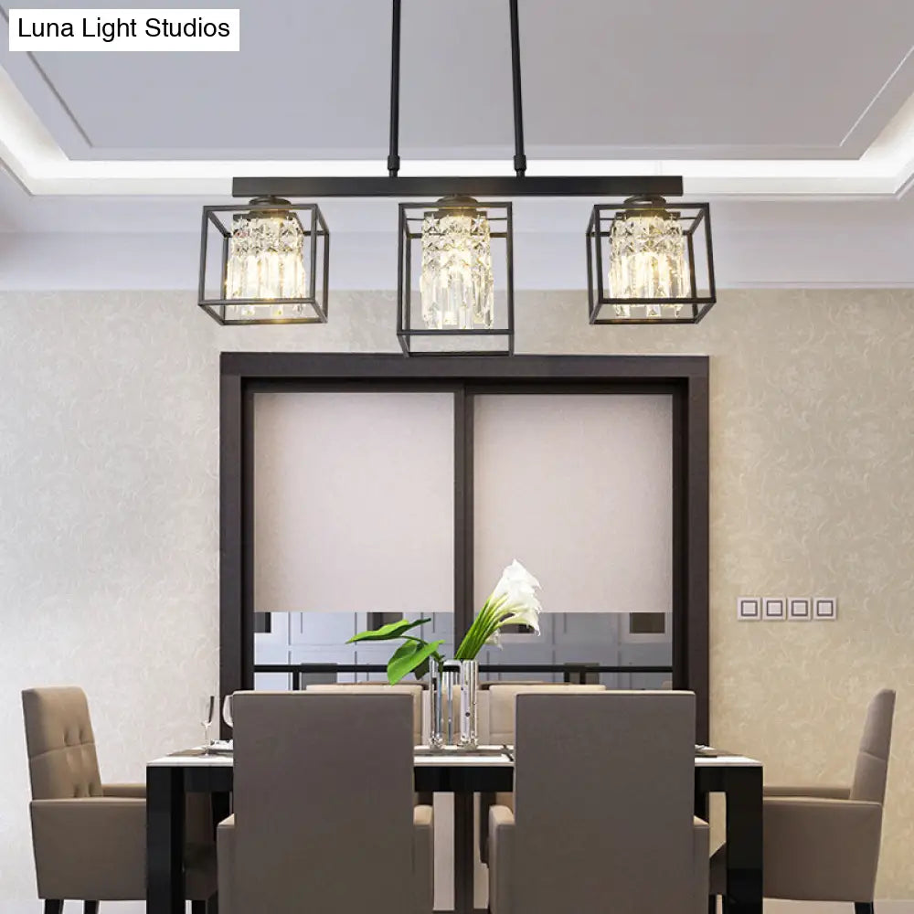 DecorBites™ Contemporary Tri-Sided Crystal Rod Black Hanging Ceiling Light - Square, 3/4 Heads - Island Lamp