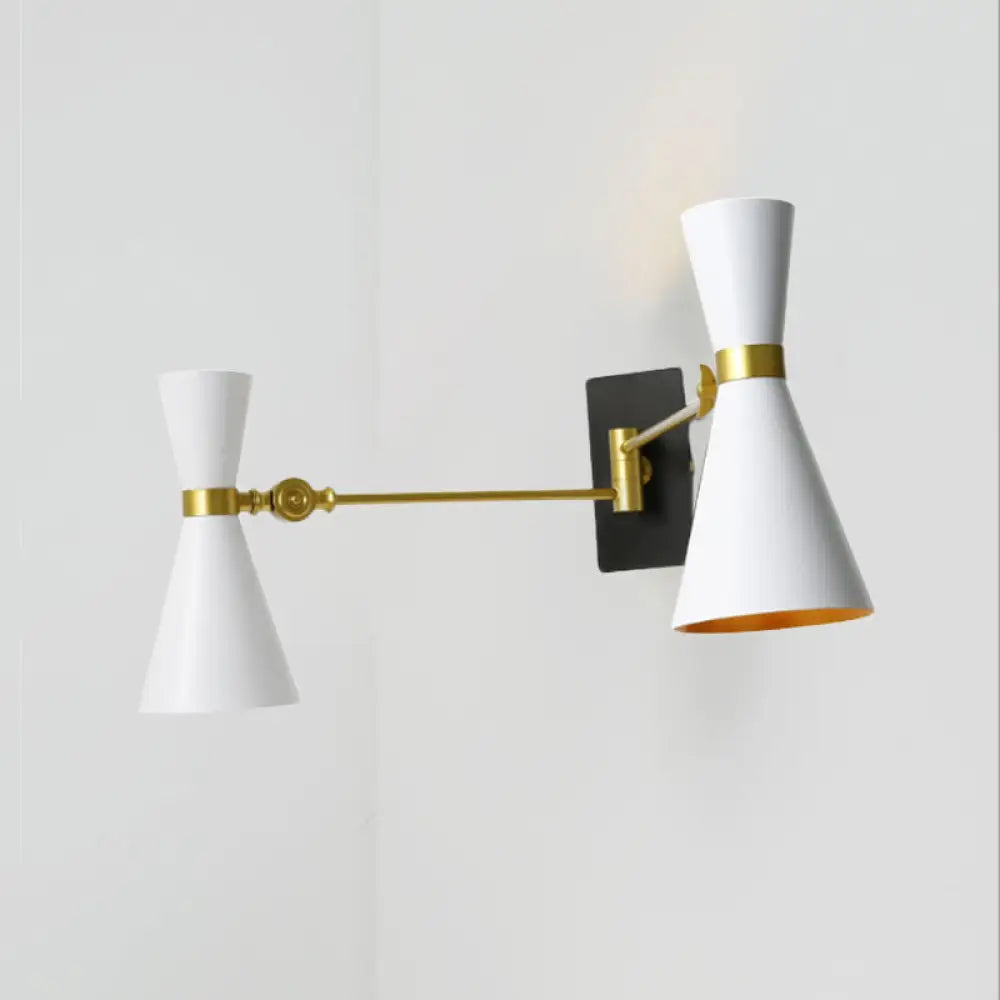 DecorBites™ Contemporary Trumpet Wall Sconce Light in Black/White/Gold with Adjustable Arm and 1-3 Lights