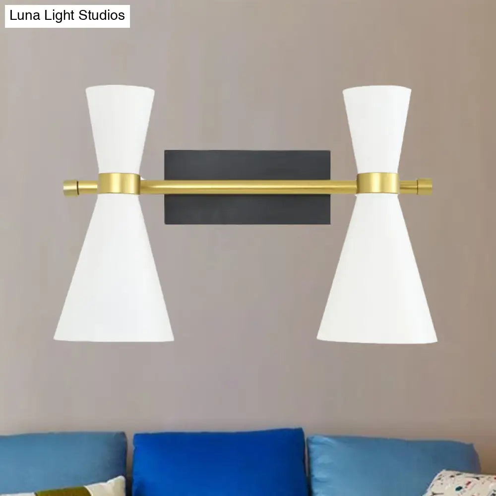 DecorBites™ Contemporary Trumpet Wall Sconce Light in Black/White/Gold with Adjustable Arm and 1-3 Lights