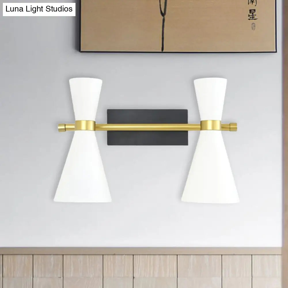 DecorBites™ Contemporary Trumpet Wall Sconce Light in Black/White/Gold with Adjustable Arm and 1-3 Lights