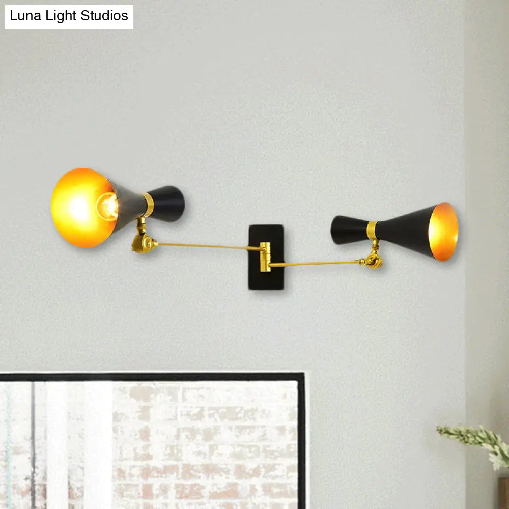 DecorBites™ Contemporary Trumpet Wall Sconce Light in Black/White/Gold with Adjustable Arm and 1-3 Lights