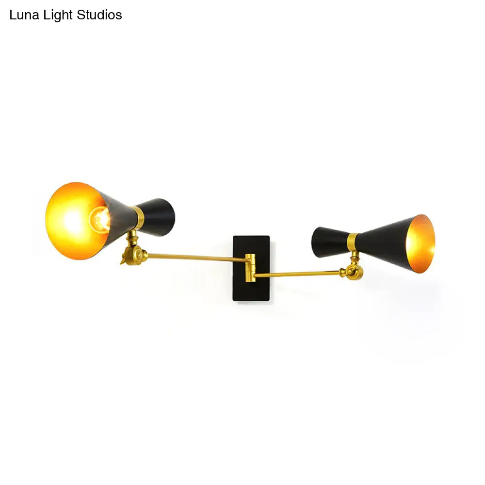 DecorBites™ Contemporary Trumpet Wall Sconce Light in Black/White/Gold with Adjustable Arm and 1-3 Lights