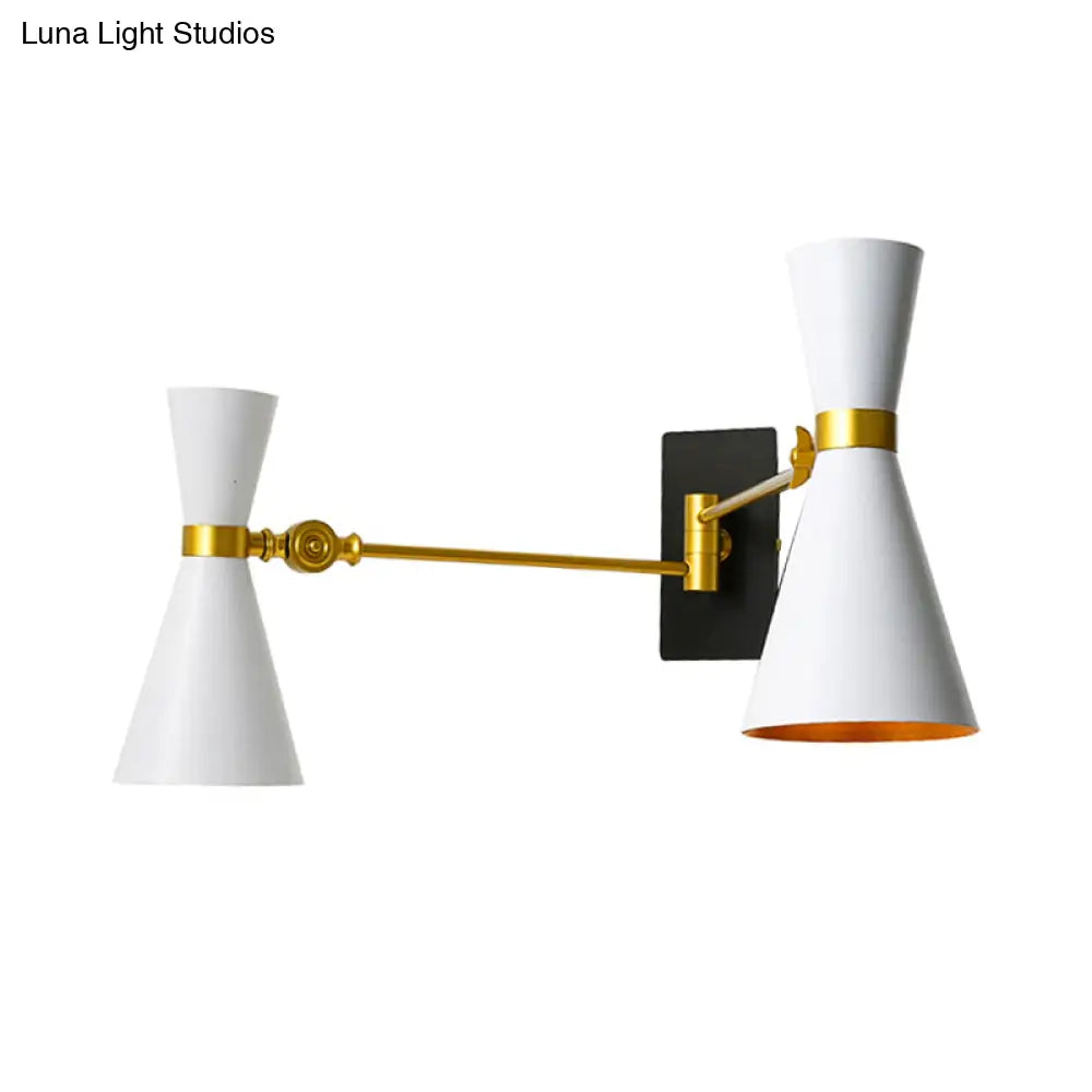 DecorBites™ Contemporary Trumpet Wall Sconce Light in Black/White/Gold with Adjustable Arm and 1-3 Lights