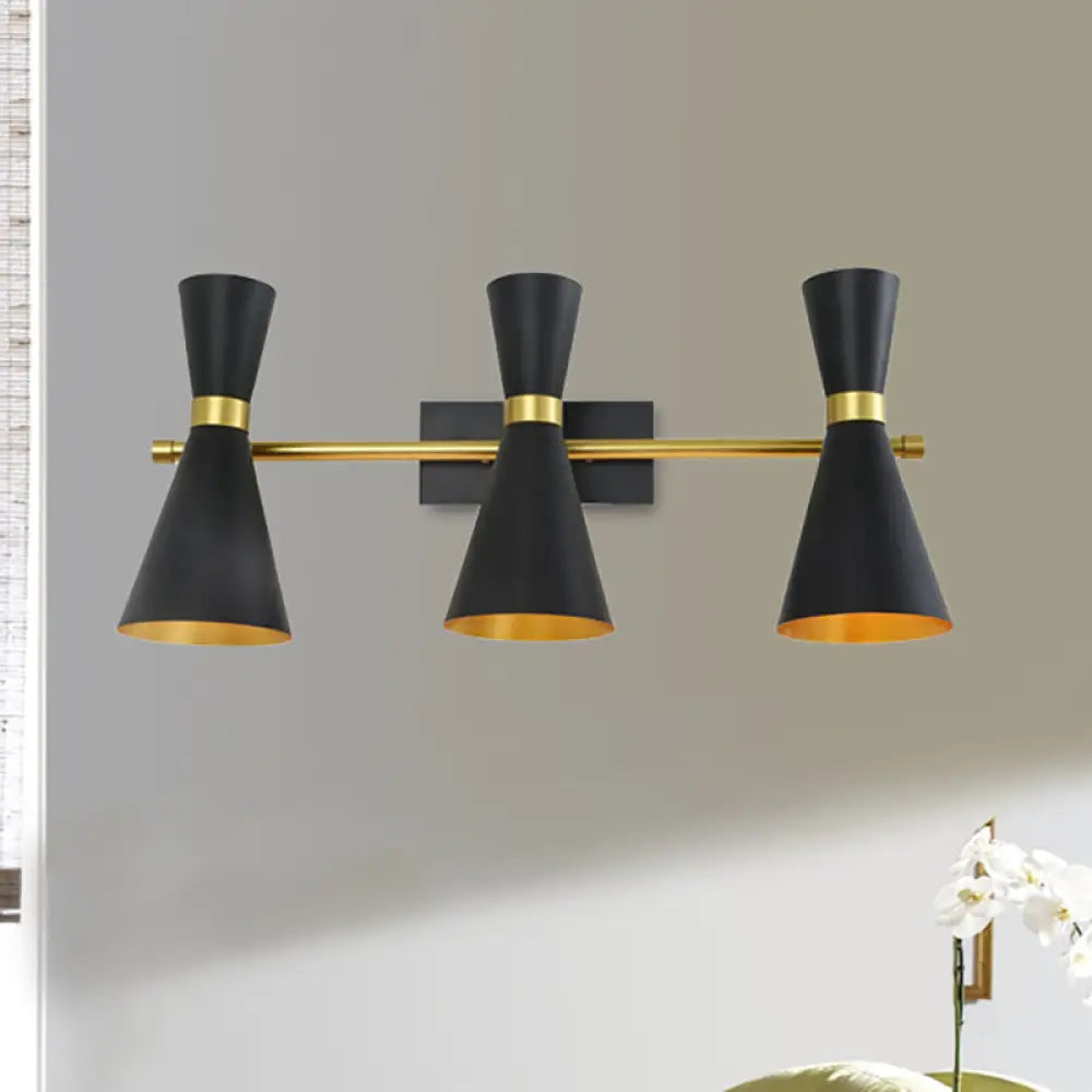 DecorBites™ Contemporary Trumpet Wall Sconce Light in Black/White/Gold with Adjustable Arm and 1-3 Lights