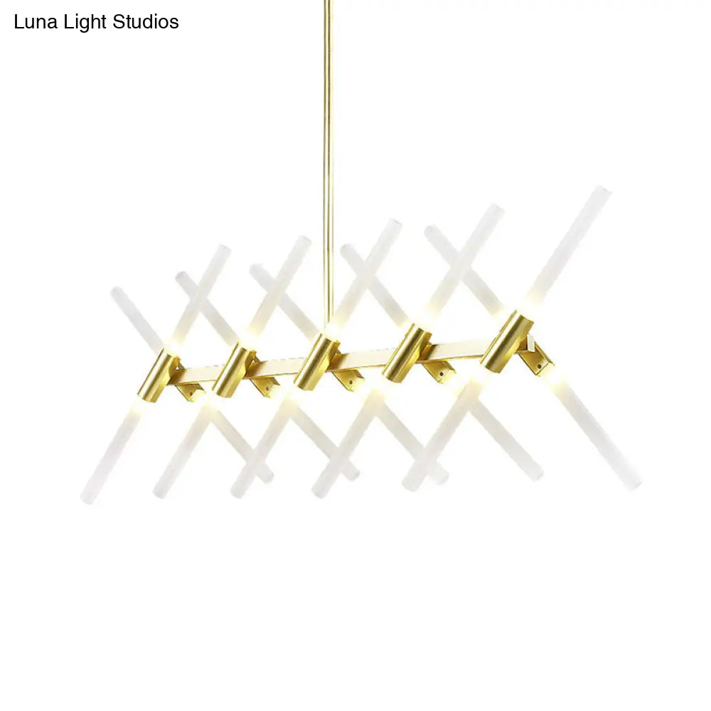DecorBites™ Contemporary Tubular Acrylic Island Light: 20-Head Gold Pendant with Extendable Rod