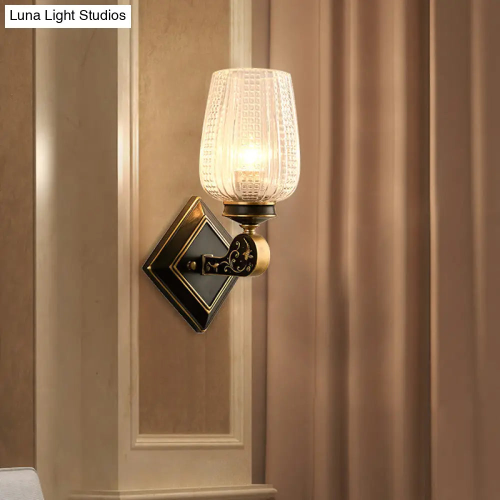 DecorBites™ Contemporary Wall Mounted Light with Clear Textured Glass - Brass Finish