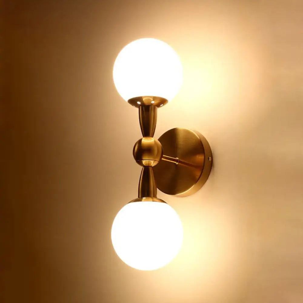 DecorBites™ Contemporary White Glass Bedside Wall Light in Gold - Spherical Wall Lighting Fixture