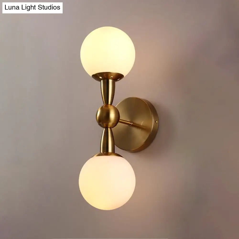 DecorBites™ Contemporary White Glass Bedside Wall Light in Gold - Spherical Wall Lighting Fixture