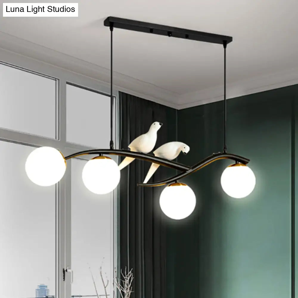 DecorBites™ Contemporary White Glass Island Light Pendant with Birds - 4-Head Dining Room Fixture - Adjustable Cord