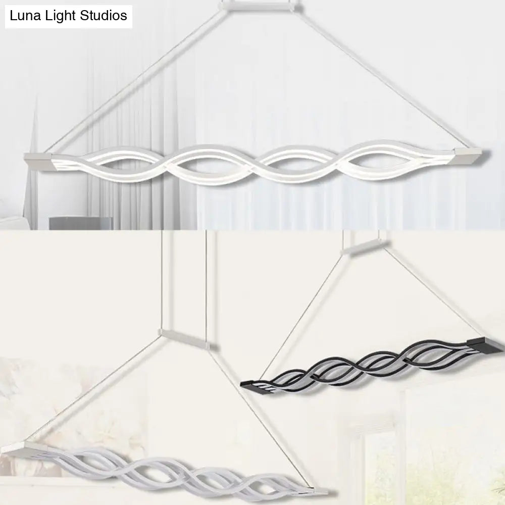 DecorBites™ Contemporary White Metal LED Pendant Light for Dining Room Island - Wave Design