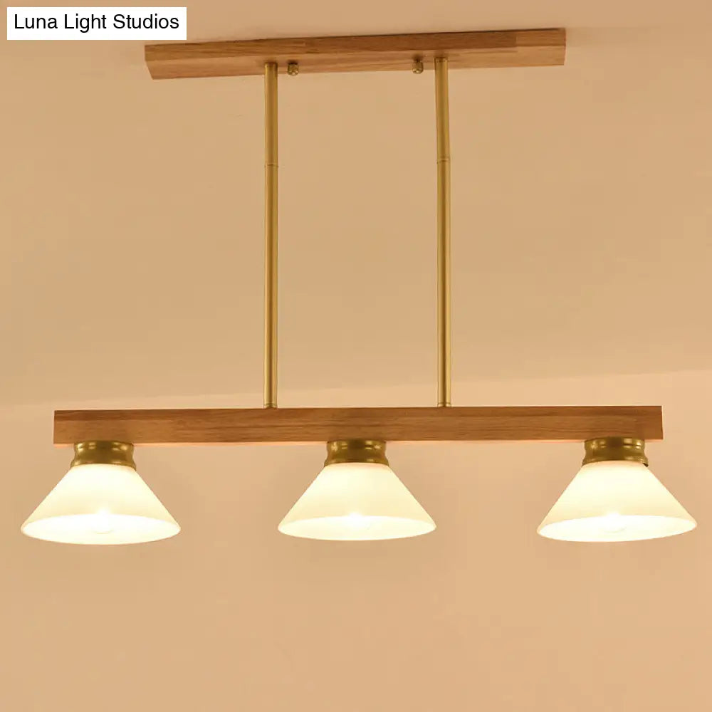 DecorBites™ Contemporary Wood Linear Island Ceiling Light - 3 Head Dining Room Hanging Lamp Kit with Gold/Black Rod