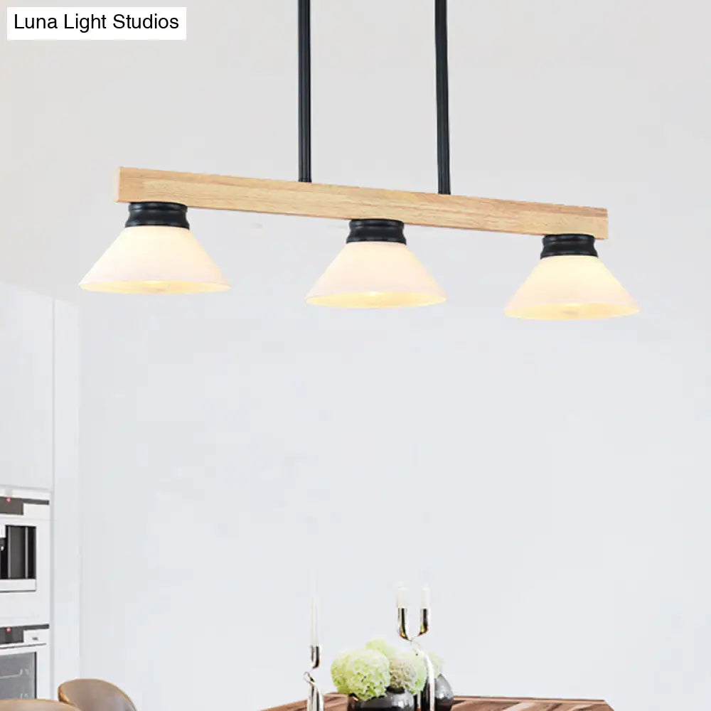 DecorBites™ Contemporary Wood Linear Island Ceiling Light - 3 Head Dining Room Hanging Lamp Kit with Gold/Black Rod