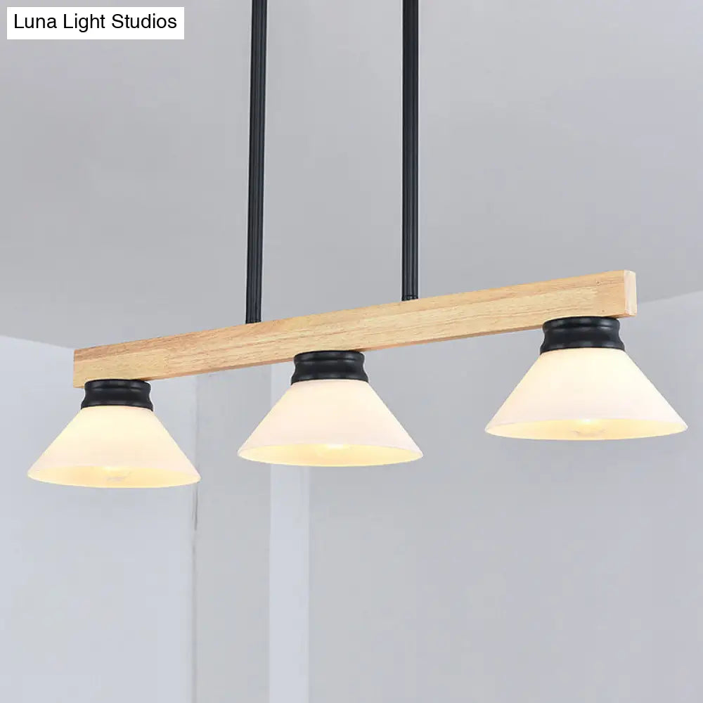 DecorBites™ Contemporary Wood Linear Island Ceiling Light - 3 Head Dining Room Hanging Lamp Kit with Gold/Black Rod