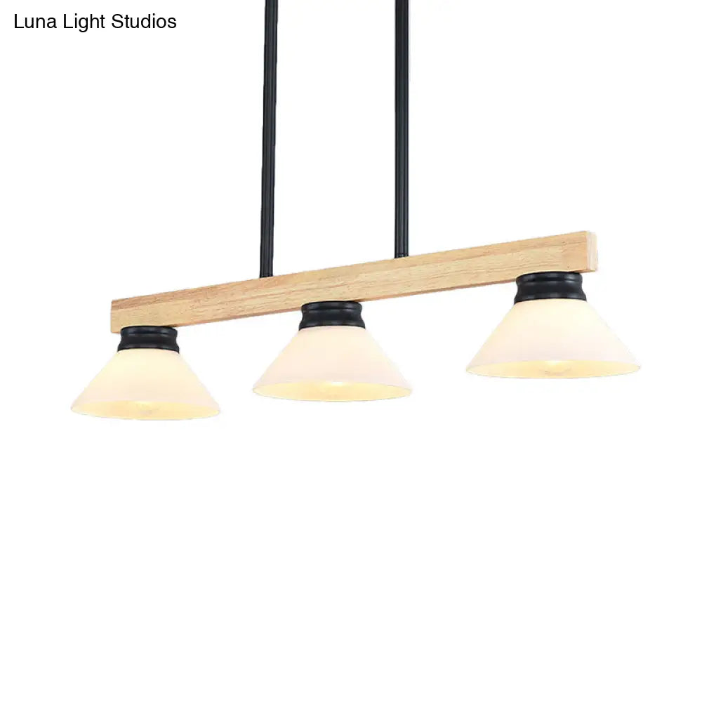 DecorBites™ Contemporary Wood Linear Island Ceiling Light - 3 Head Dining Room Hanging Lamp Kit with Gold/Black Rod