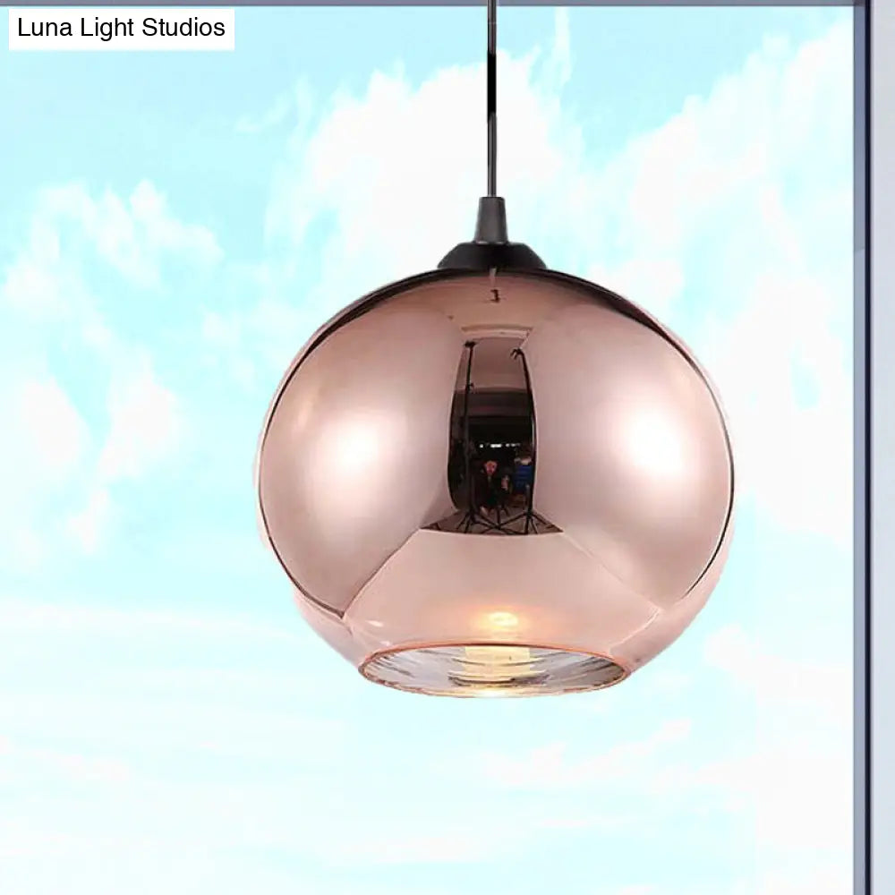 DecorBites™ Copper Sphere Pendant Light - Modern 1 Head - 8"/12" Wide - Mirror Glass - Hanging Lamp Kit for Bar