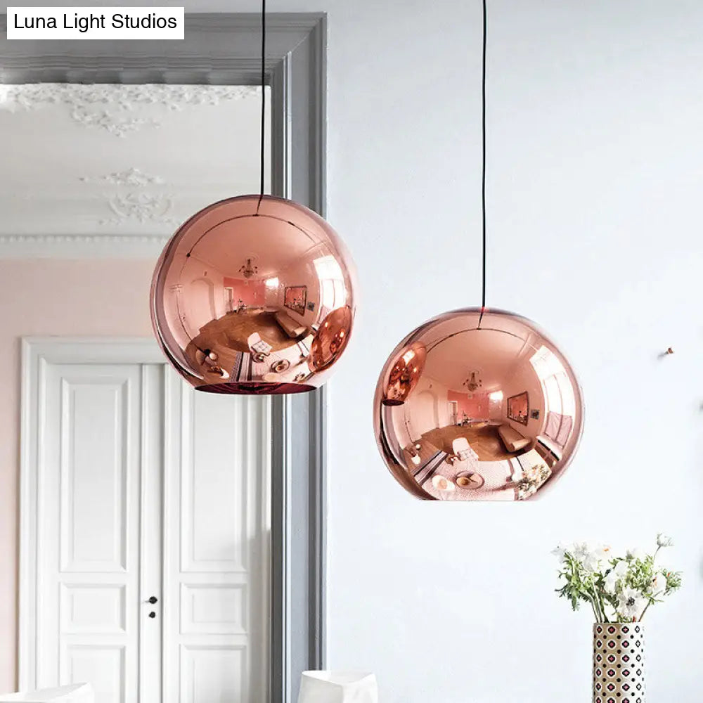 DecorBites™ Copper Sphere Pendant Light - Modern 1 Head - 8"/12" Wide - Mirror Glass - Hanging Lamp Kit for Bar