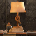 DecorBites™ Country Style Fabric Empire Shade Table Lamp: 1-Light Night Light with Rope Pedestal in Flaxen