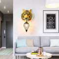 DecorBites™ Country Style Tiger Sconce Wall Lamp for Children's Room - Yellow/Gray Resin with Clear Crystal Shade and 1 Bulb