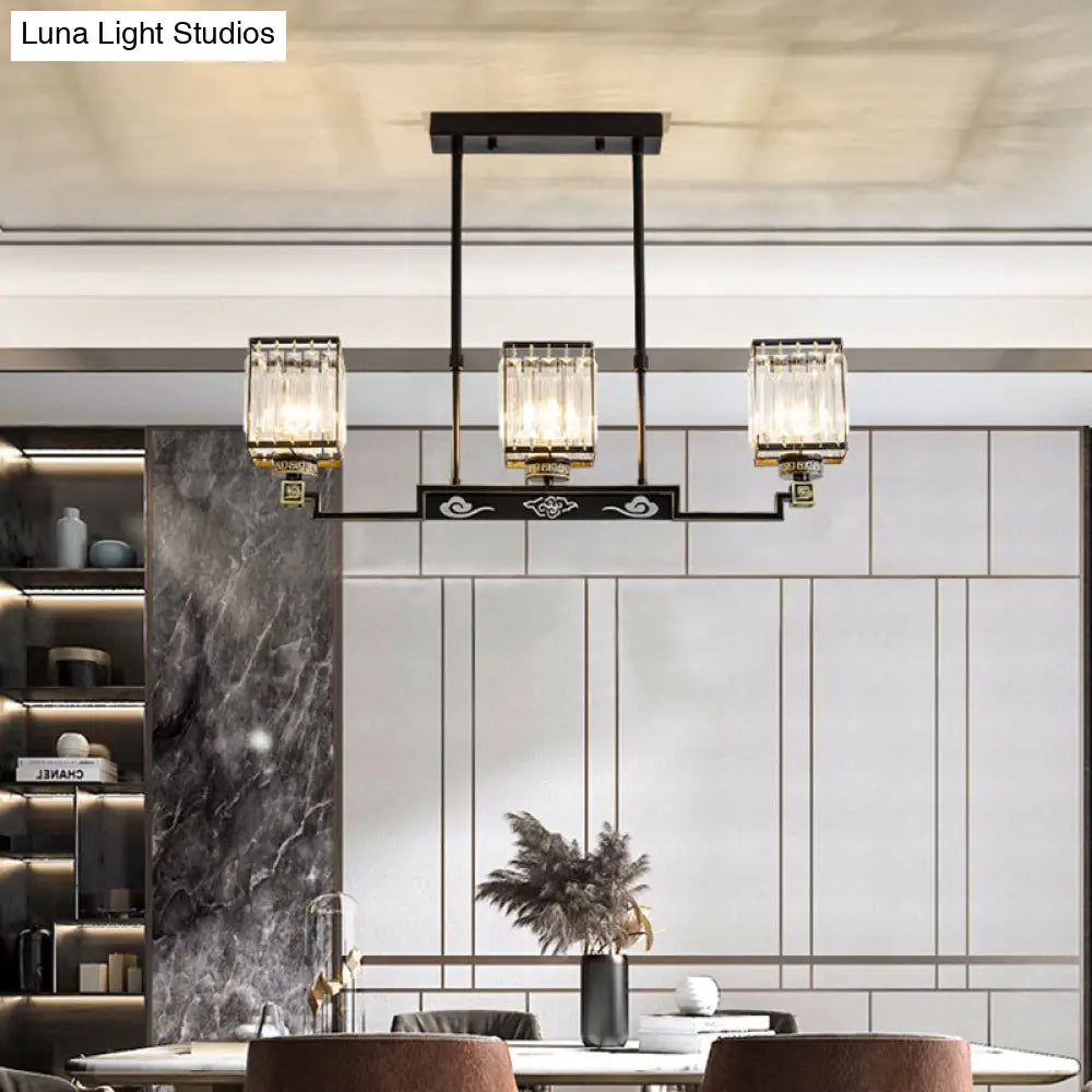 DecorBites™ Crystal Island Chandelier Light - Traditional Black Square Dining Room Lamp