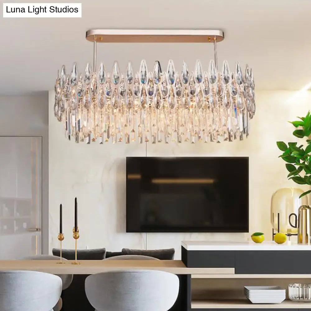 DecorBites™ Crystal Island Lamp - Modern Teardrop Pendant Light, Oval Clear, 10 Lights