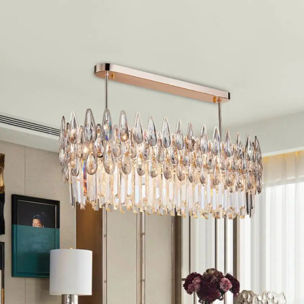 DecorBites™ Crystal Island Lamp - Modern Teardrop Pendant Light, Oval Clear, 10 Lights