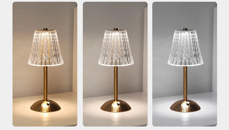 DecorBites™ Crystal retro table lamp  bedroom bedside lamp luxurious atmosphere lamp rechargeable dimming LED light