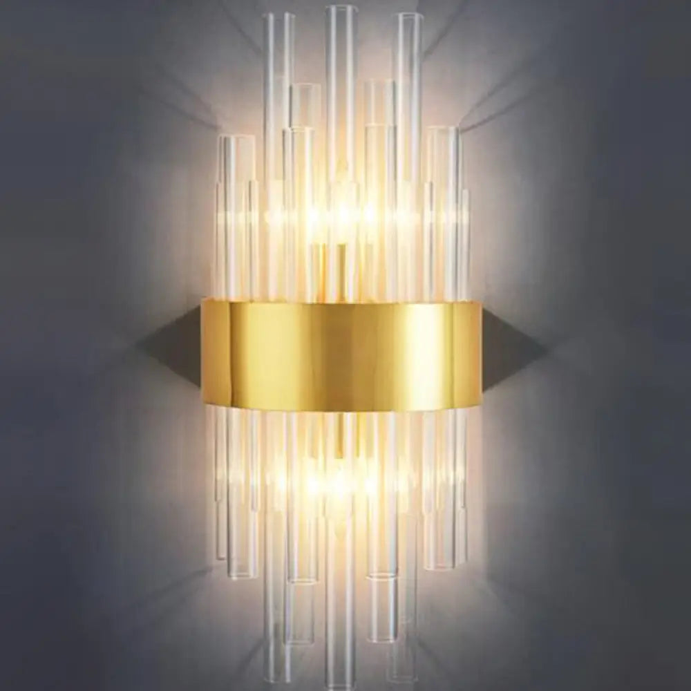 DecorBites™ Crystal Rod Wall Sconce in Gold - Elegant Dual Bulb Lighting for Living Room Walls