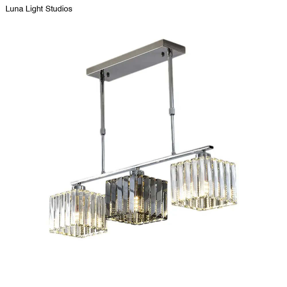 DecorBites™ Cube Island Ceiling Light Modern Crystal Shaded Pendant, Chrome Finish - 3/4 Lights, Table Overhead
