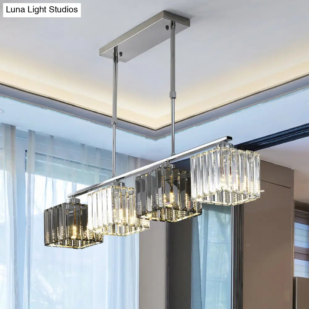 DecorBites™ Cube Island Ceiling Light Modern Crystal Shaded Pendant, Chrome Finish - 3/4 Lights, Table Overhead