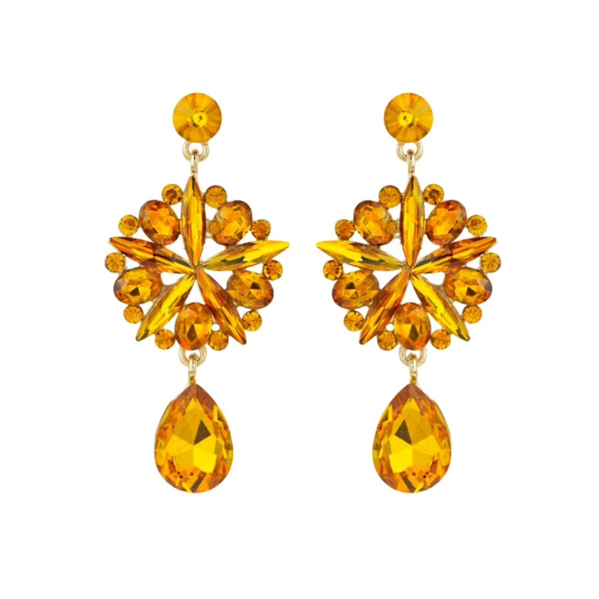 Statement Orange Crystal Burst Earrings – Trendy Fashion Jewelry