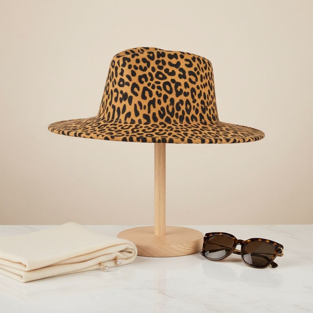 Fashion Fedora Hat Camel Brown Leopard Print Stylish Statement Accessory