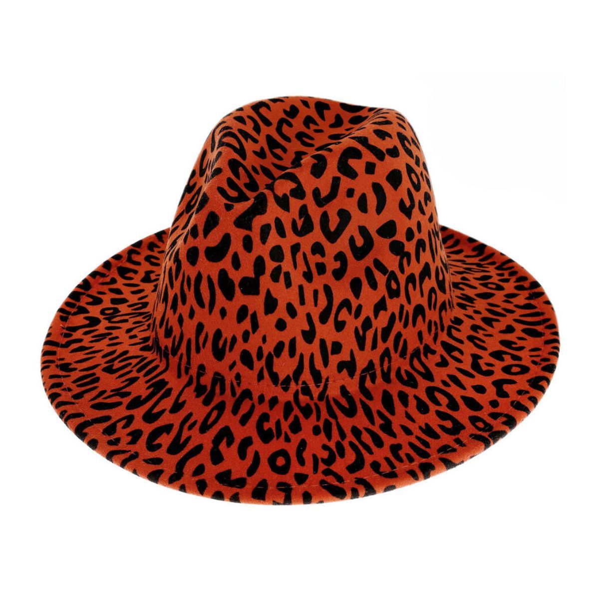Fashion Fedora Hat Rust Orange Leopard Print Stylish Statement Accessory