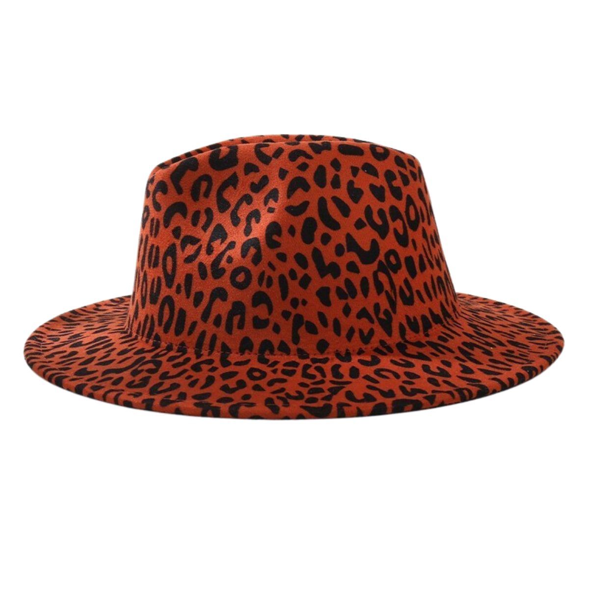 Fashion Fedora Hat Rust Orange Leopard Print Stylish Statement Accessory