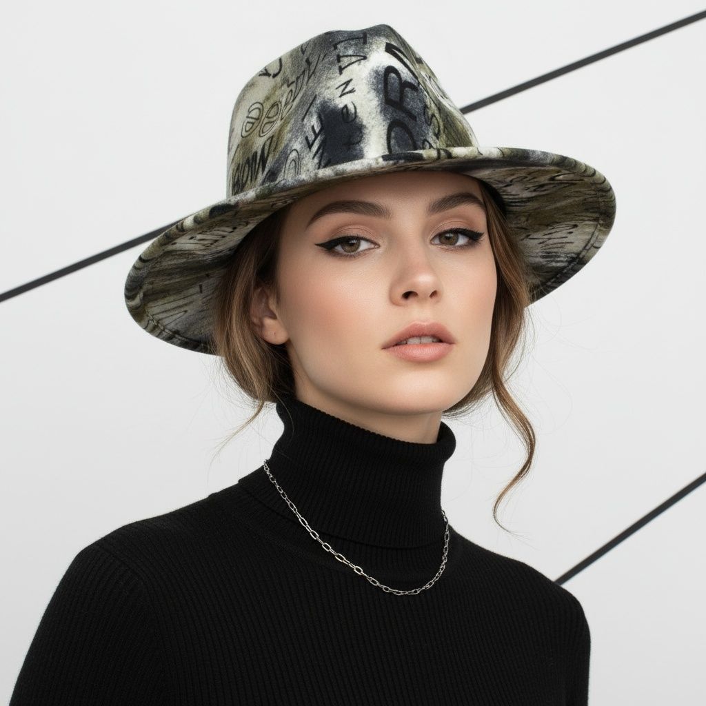 Fashion Fedora Hat Olive Green Black Tie Dye Graffiti Trendy Casual Accessory
