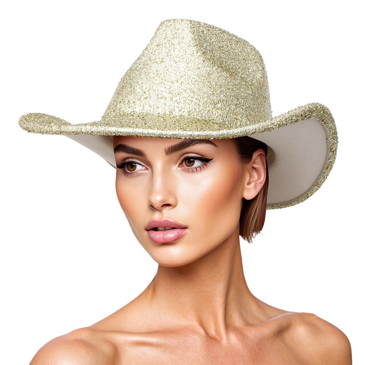 Fashion Cowboy Hat Gold Metallic Glittering Stylish Statement Accessory