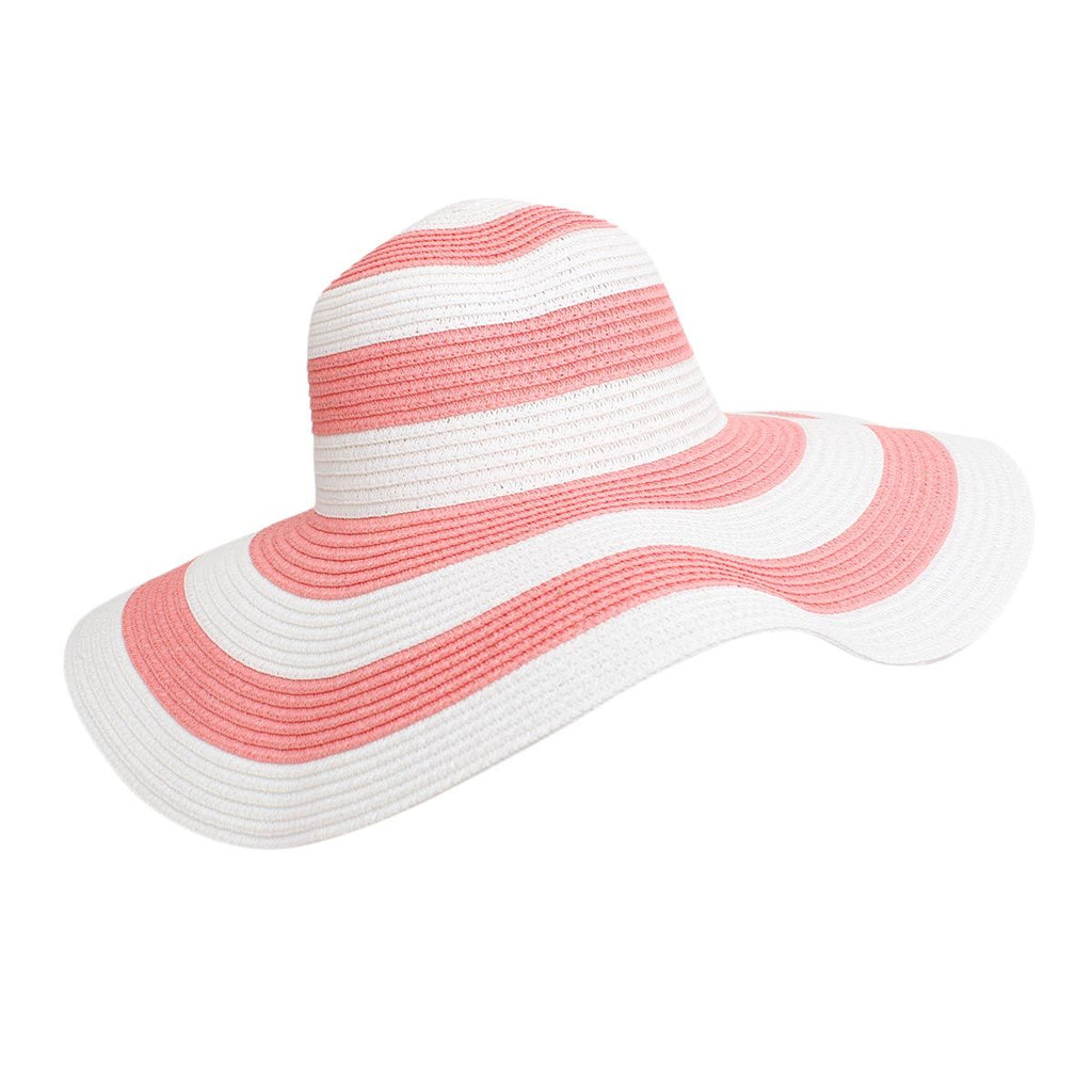 Wide Brim Straw Hat Pink White Striped Stylish Summer Accessory