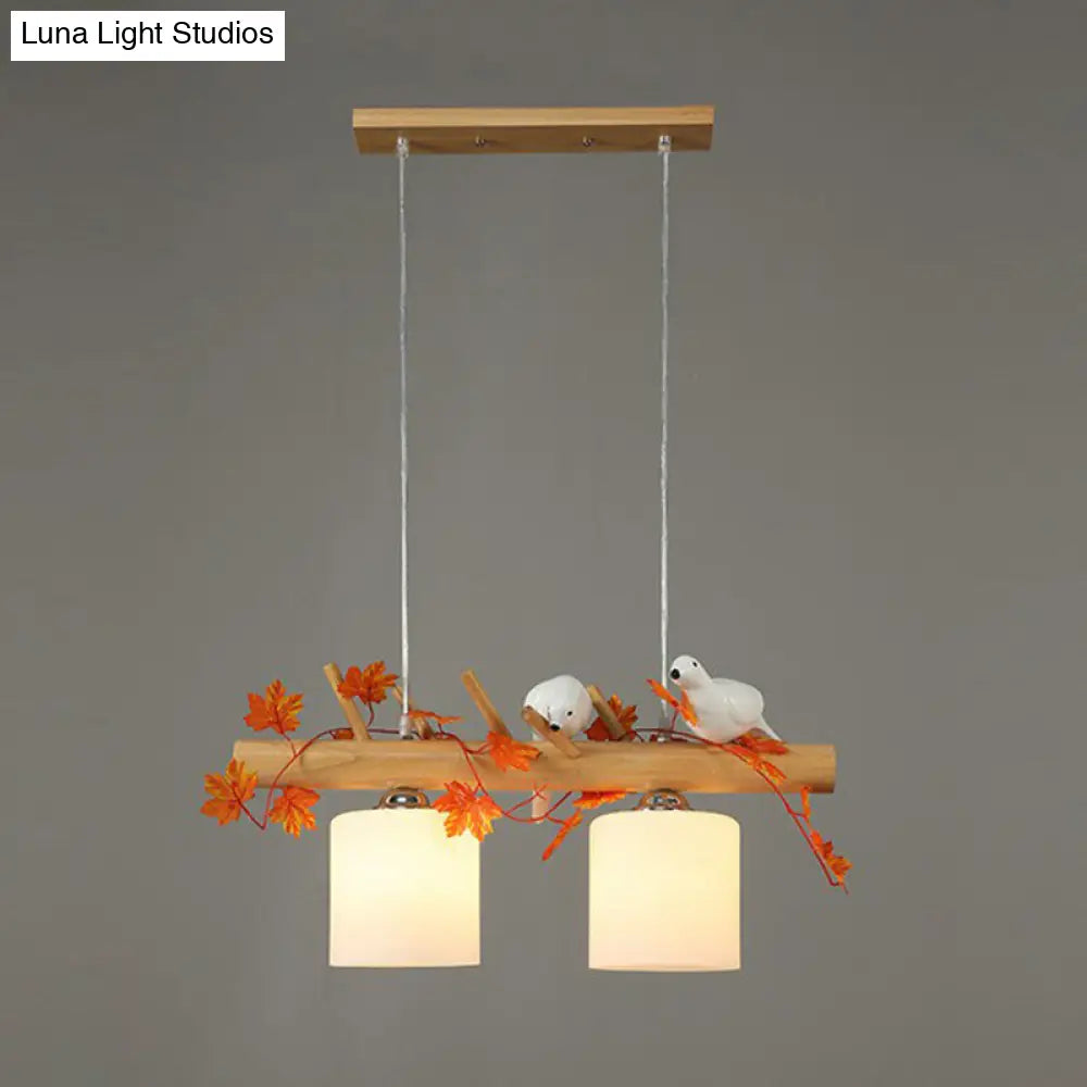 DecorBites™ Cylindrical Milk Glass Island Lamp with Bird Deco for Country Style Restaurants