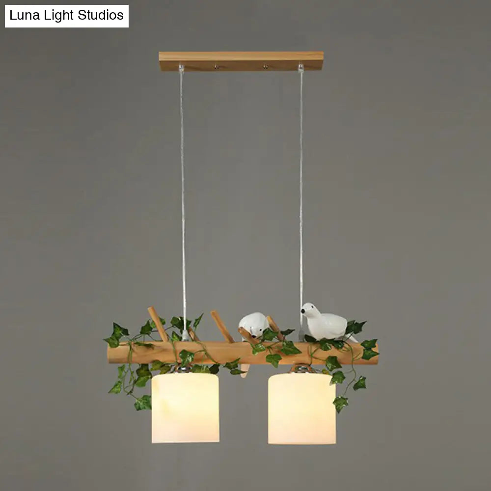 DecorBites™ Cylindrical Milk Glass Island Lamp with Bird Deco for Country Style Restaurants
