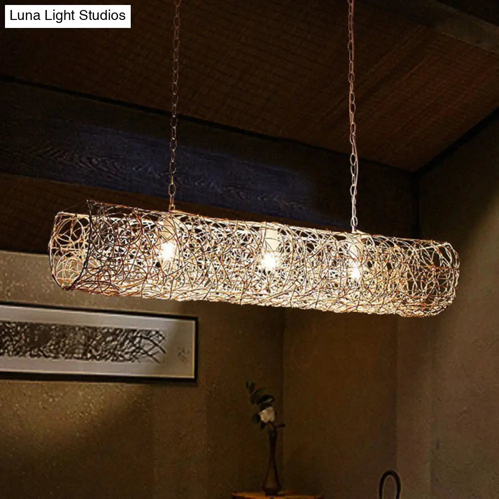 DecorBites™ Cylindrical Rattan Island Pendant Light - Southeast Asian Style with 3 Bulbs for Tea Room Ceiling