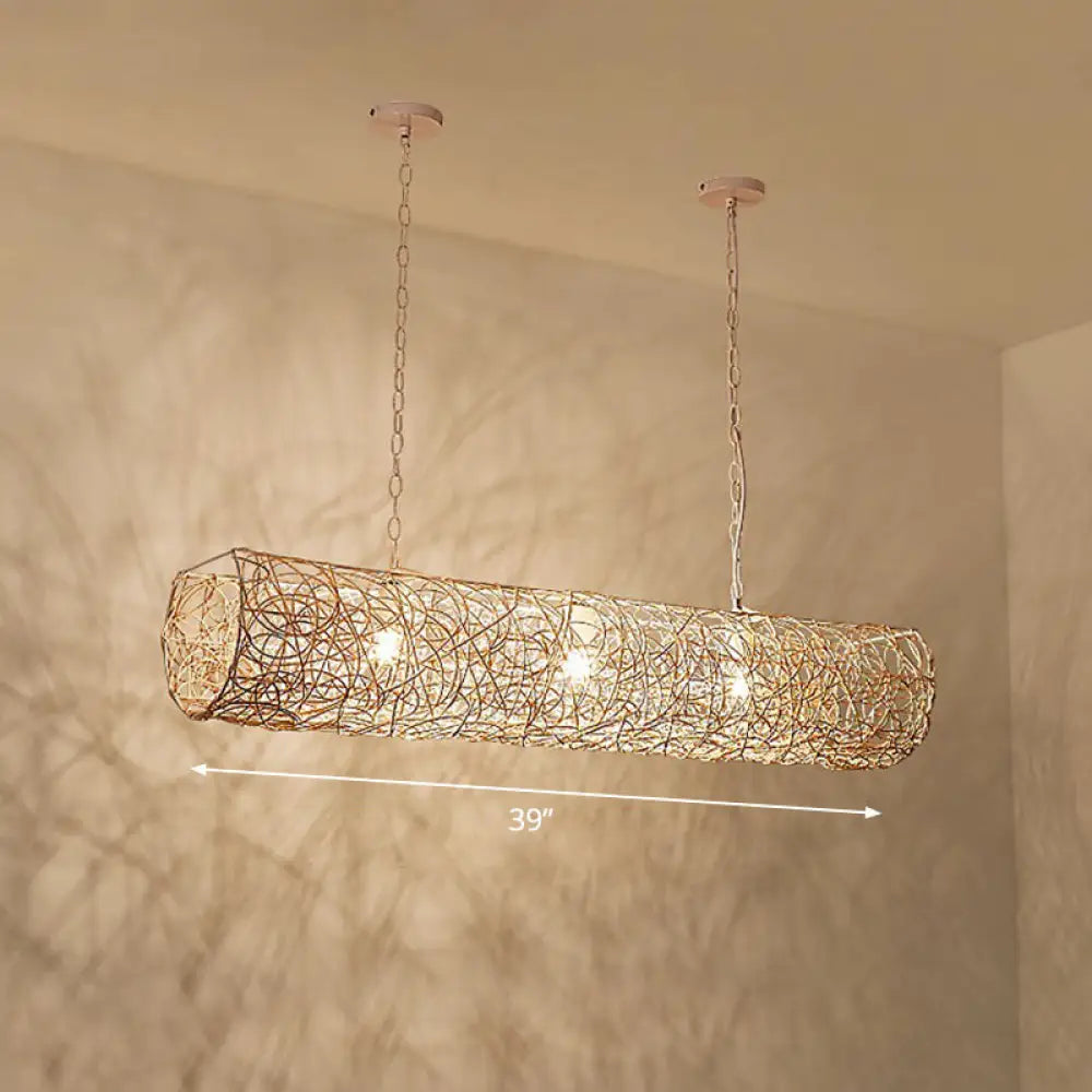 DecorBites™ Cylindrical Rattan Island Pendant Light - Southeast Asian Style with 3 Bulbs for Tea Room Ceiling