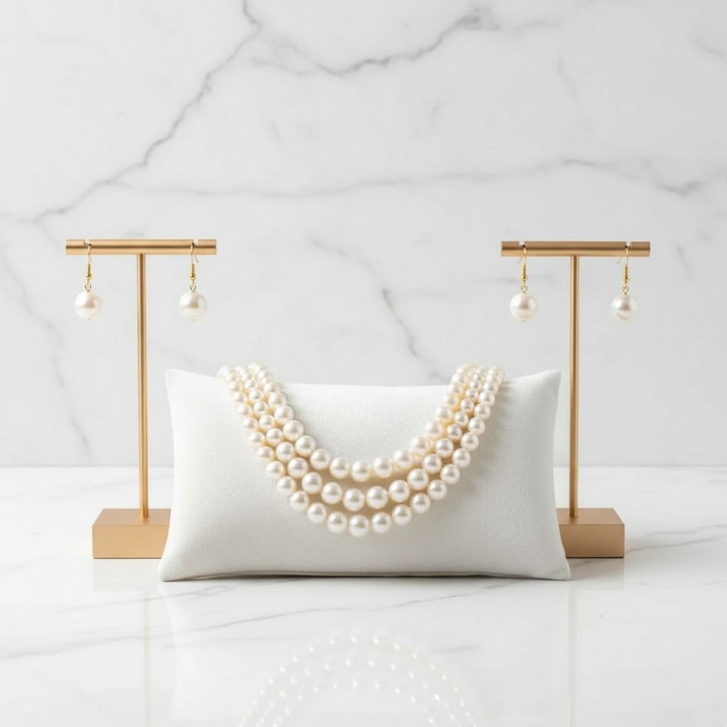 Layered 3-Strand Gold Necklace Set with Cream Pearl Accents – Stylish Elegant Statement Jewelry