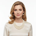 Layered 3-Strand Gold Necklace Set with Cream Pearl Accents – Stylish Elegant Statement Jewelry