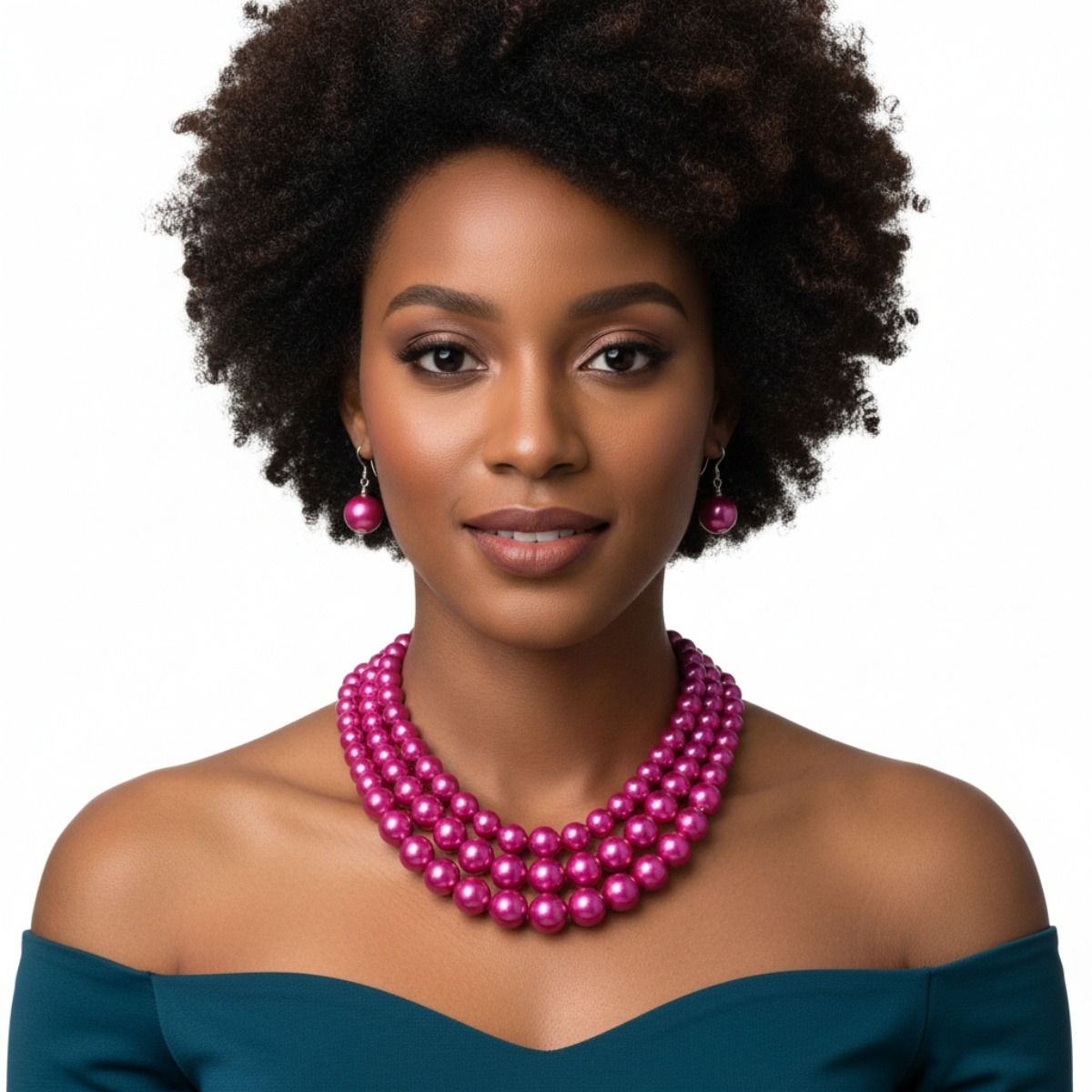 Multi Strand Fuschia Pearl Statement Necklace Set Stylish Chic Jewelry