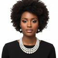 3-Strand White Pearl Layered Necklace Set Rhodium-Plated Elegant Chic Jewelry