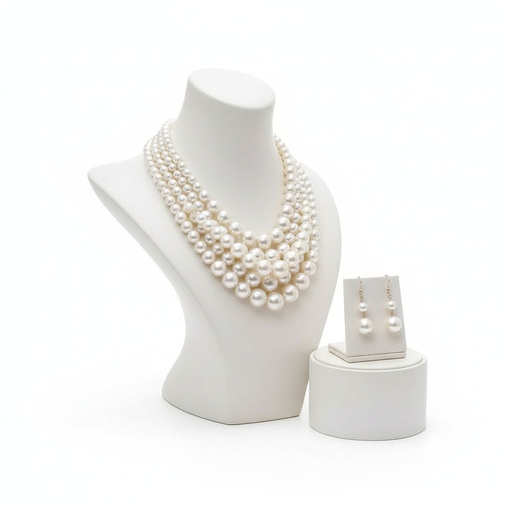Multi Strand Cream Pearl Statement Necklace Set Chic Elegant Jewelry